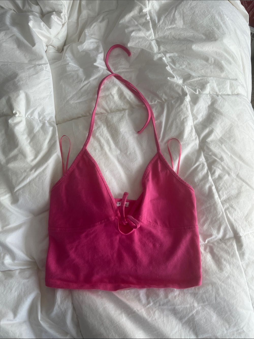 Garage Hot Pink Halter Tie-Front Crop Camisole
